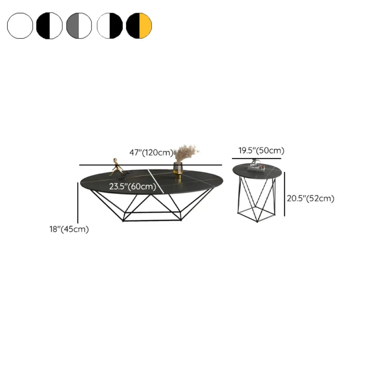 Stylish Metal Black Oval Coffee Table with Geometric Base Image - 13