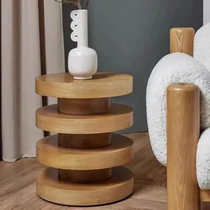 Round Wooden Side Table with Modern Floating Design Image - 4