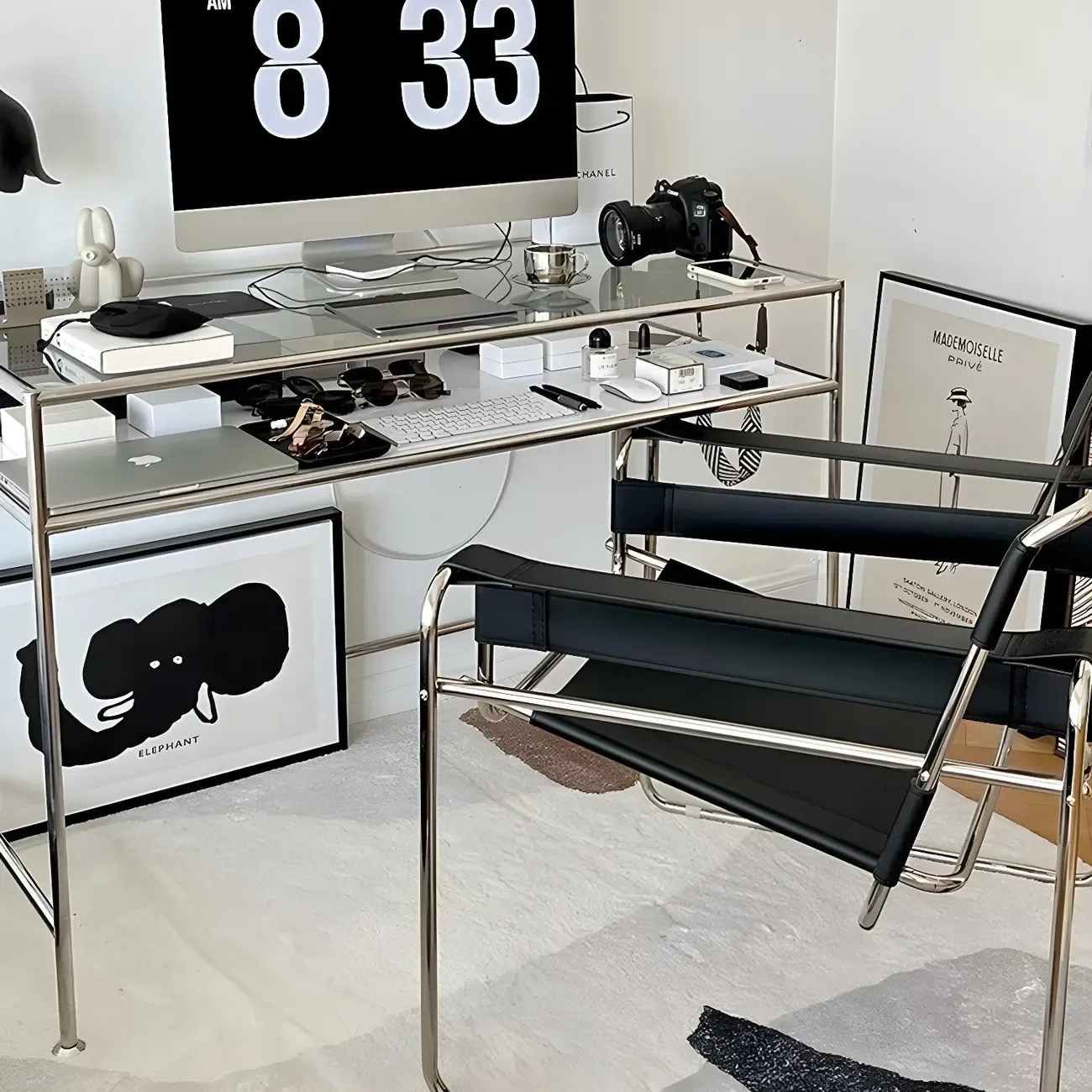 31.5"H Rectangular Glass Top Stainless Steel Base Writing Desk  Image - 16