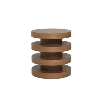 Round Wooden Side Table with Modern Floating Design Image - 5