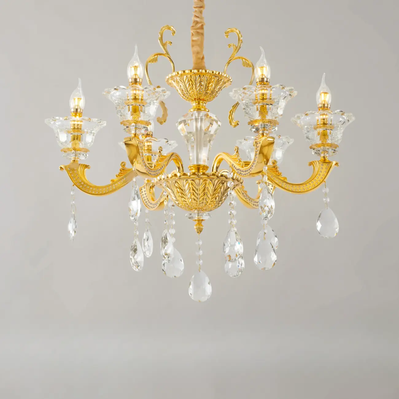 Luxurious Crystal Chandelier with Gold Finish and Candelabra Image - 2 | homeyfad