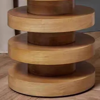 Round Wooden Side Table with Modern Floating Design Image - 6