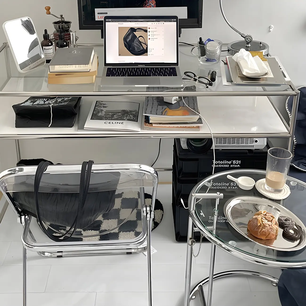 31.5"H Rectangular Glass Top Stainless Steel Base Writing Desk  Image - 17 | homeyfad
