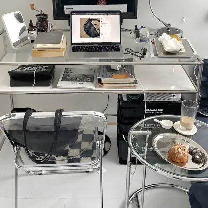 31.5"H Rectangular Glass Top Stainless Steel Base Writing Desk  Image - 17