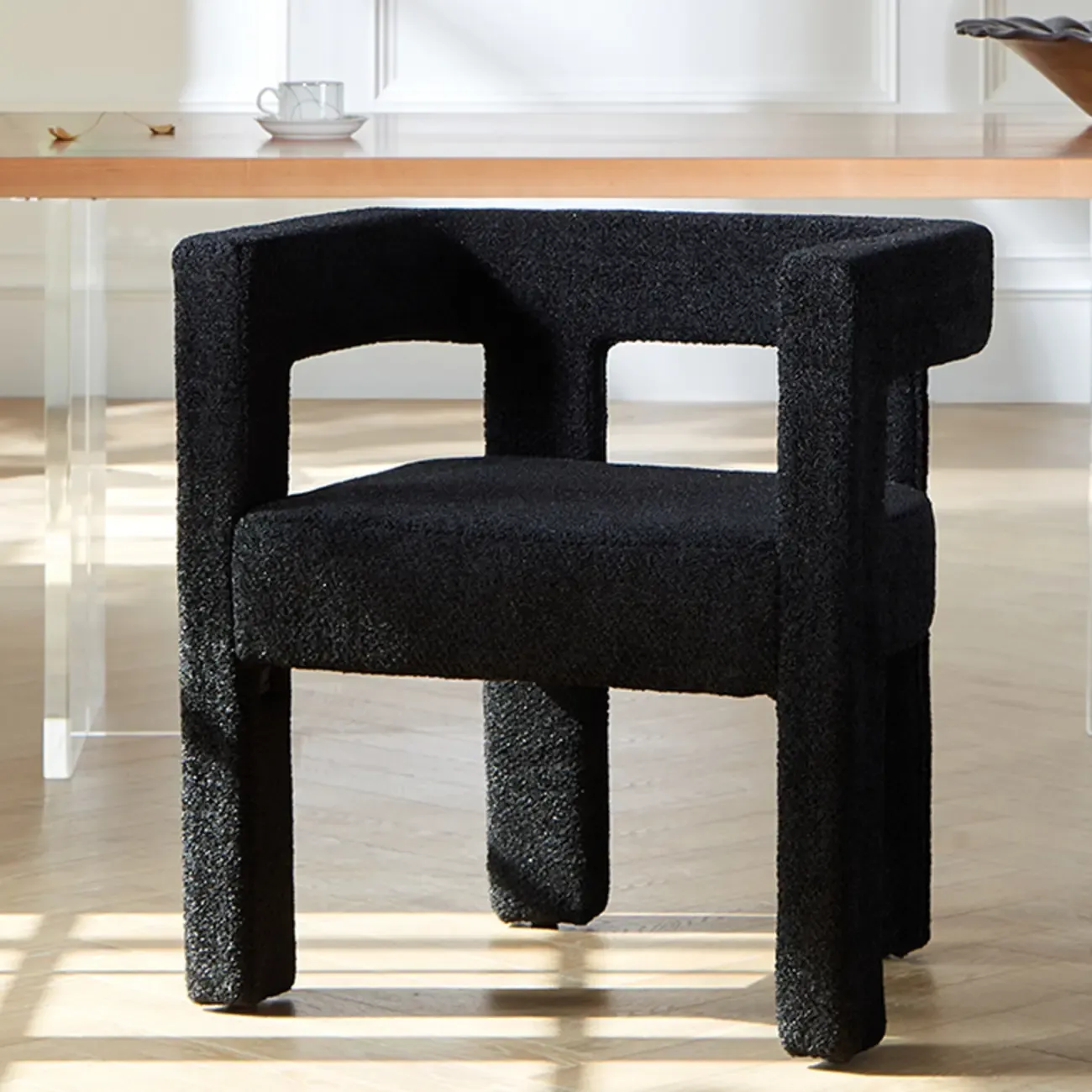 Contemporary Upholstered Low Back Arm Dining Chair Image - 4