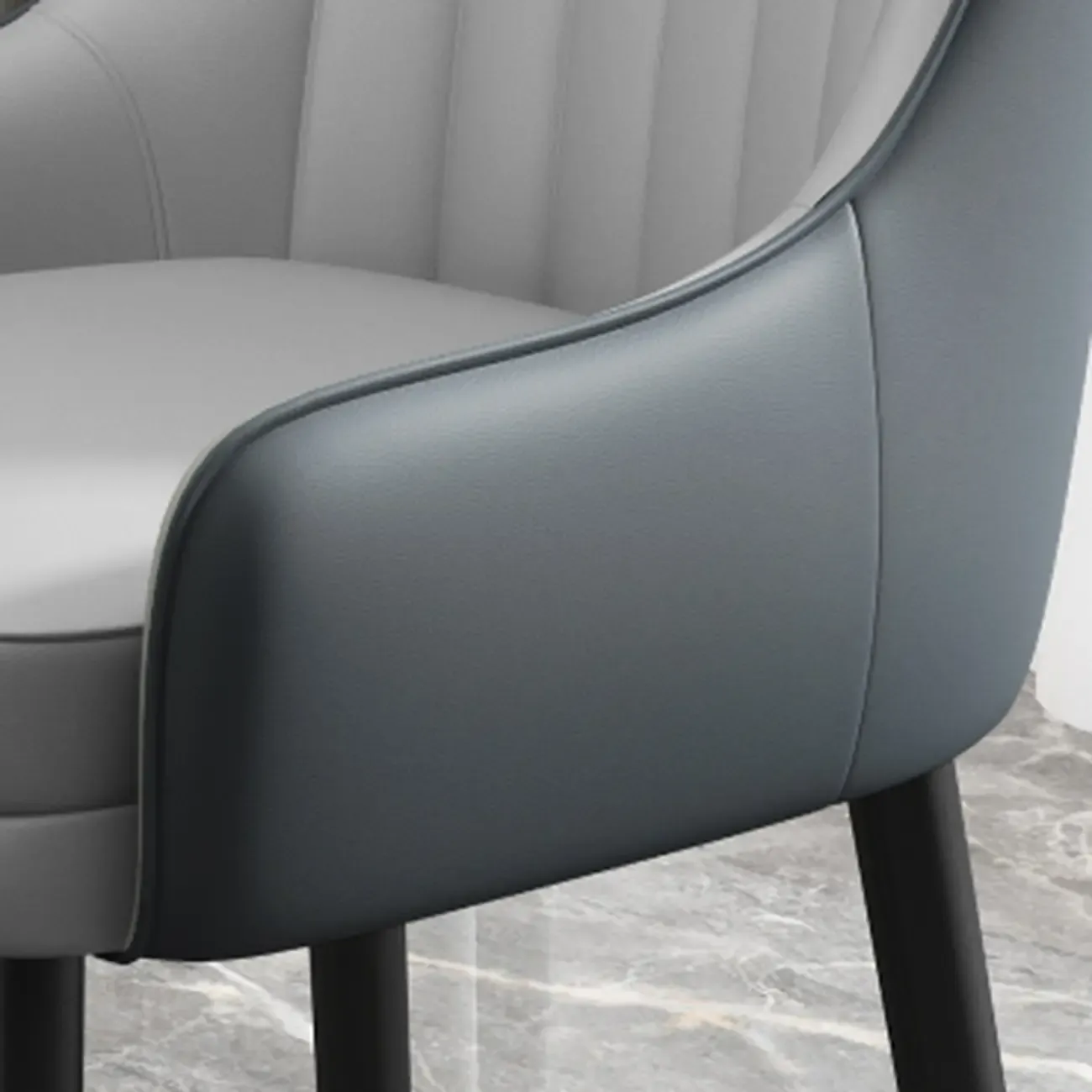 Faux Leather Dining Chair Color Block Sloped Arm with Metal Legs Image - 23