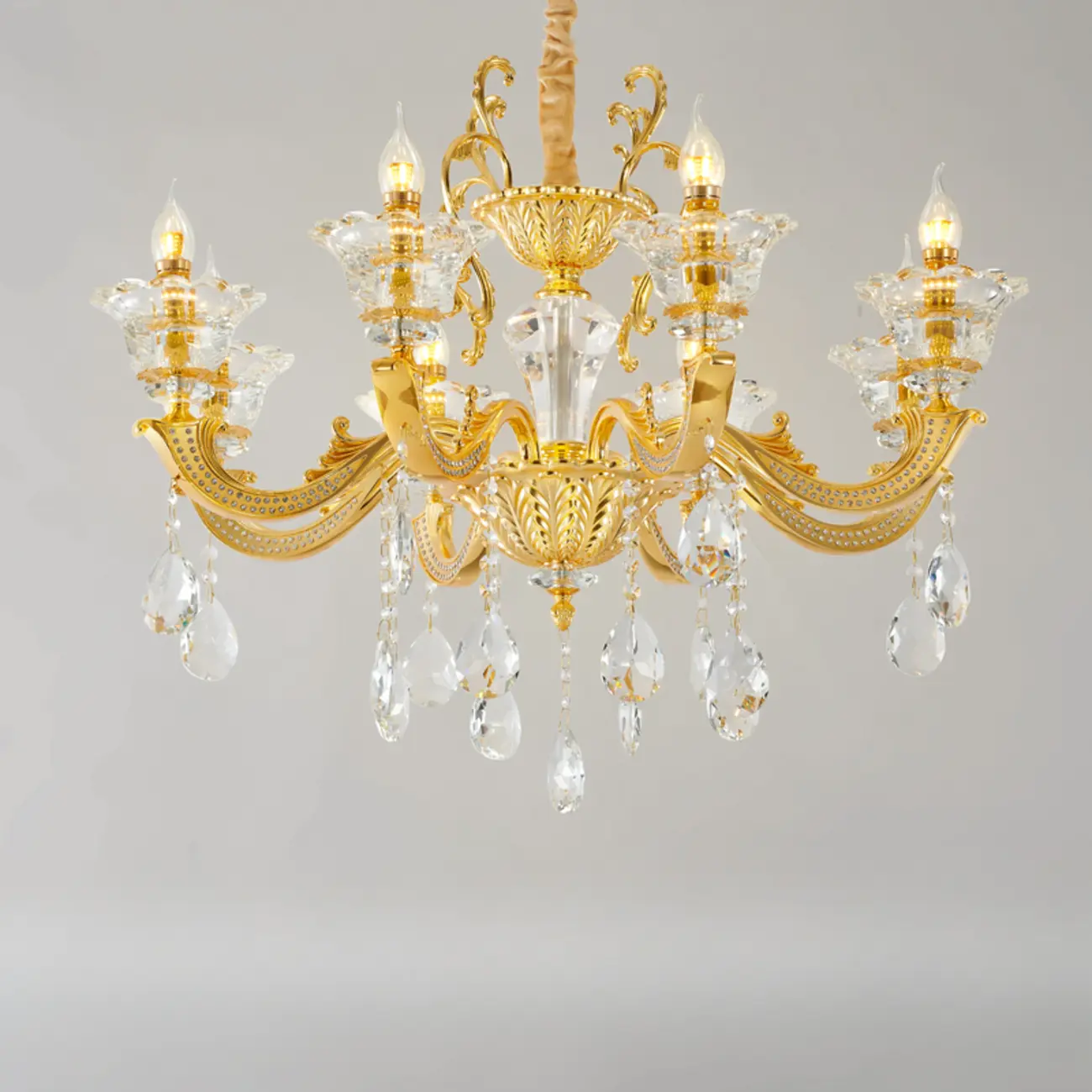 Luxurious Crystal Chandelier with Gold Finish and Candelabra Image - 3 | homeyfad