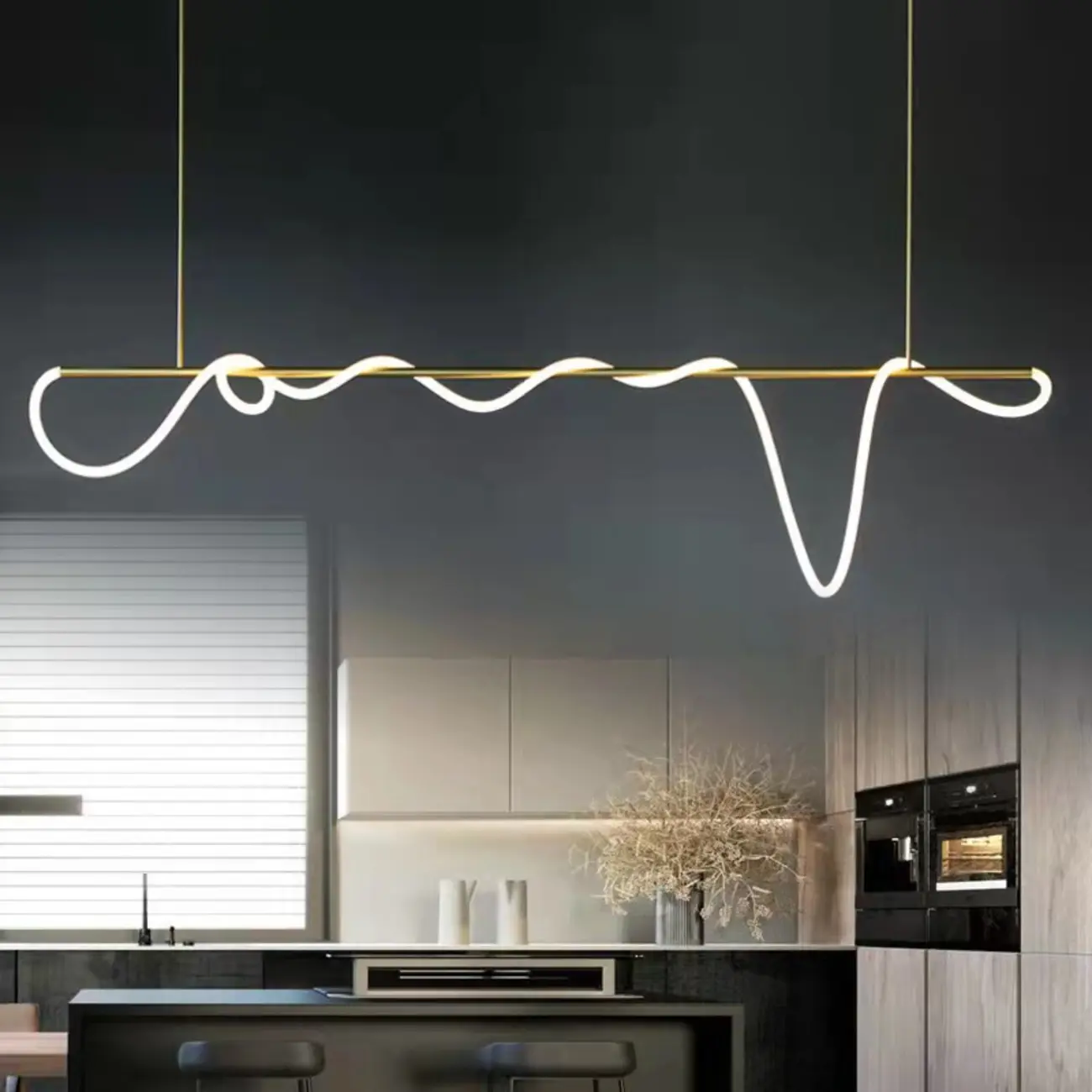 Gold Silica Gel LED Linear Island Pendant Light Image - 1 | homeyfad