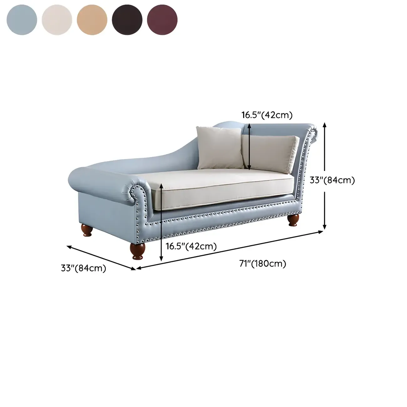 French Retro Modern Faux Leather Chaise Lounge With Arm and Pillow Image - 10