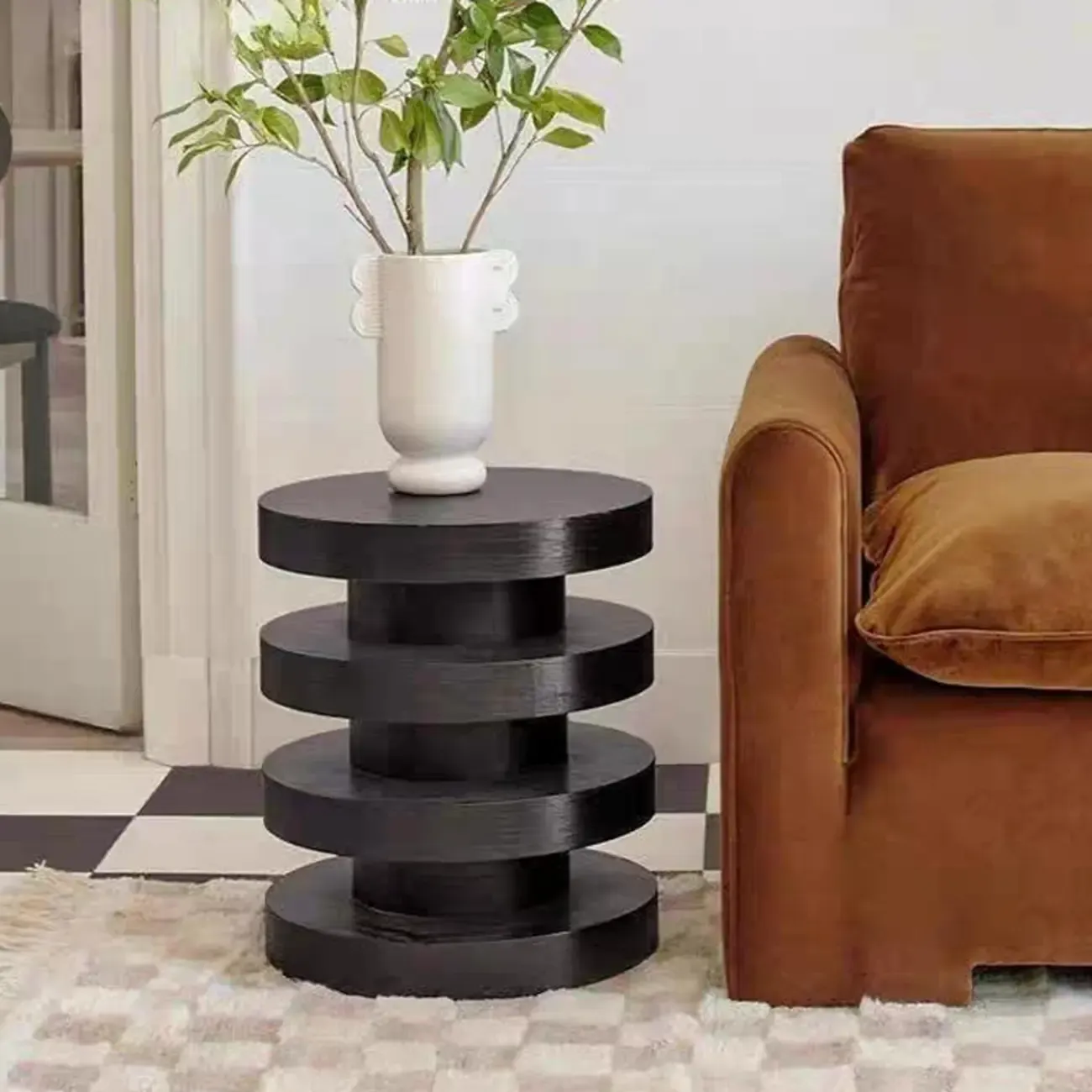Round Wooden Side Table with Modern Floating Design Image - 7