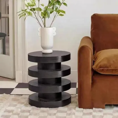 Round Wooden Side Table with Modern Floating Design Image - 7