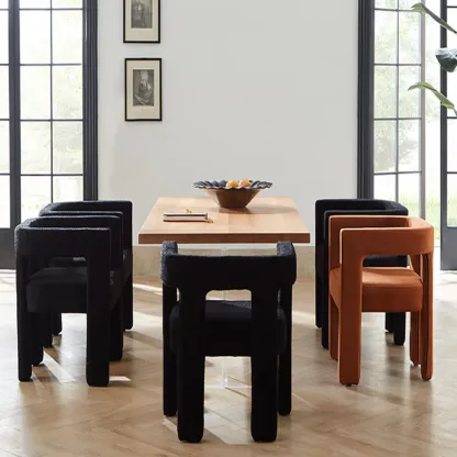 Contemporary Upholstered Low Back Arm Dining Chair Image - 6