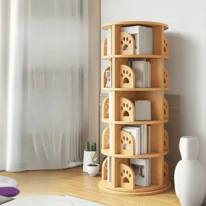 Modern Natural Wood Rotating Bookshelf Image - 4