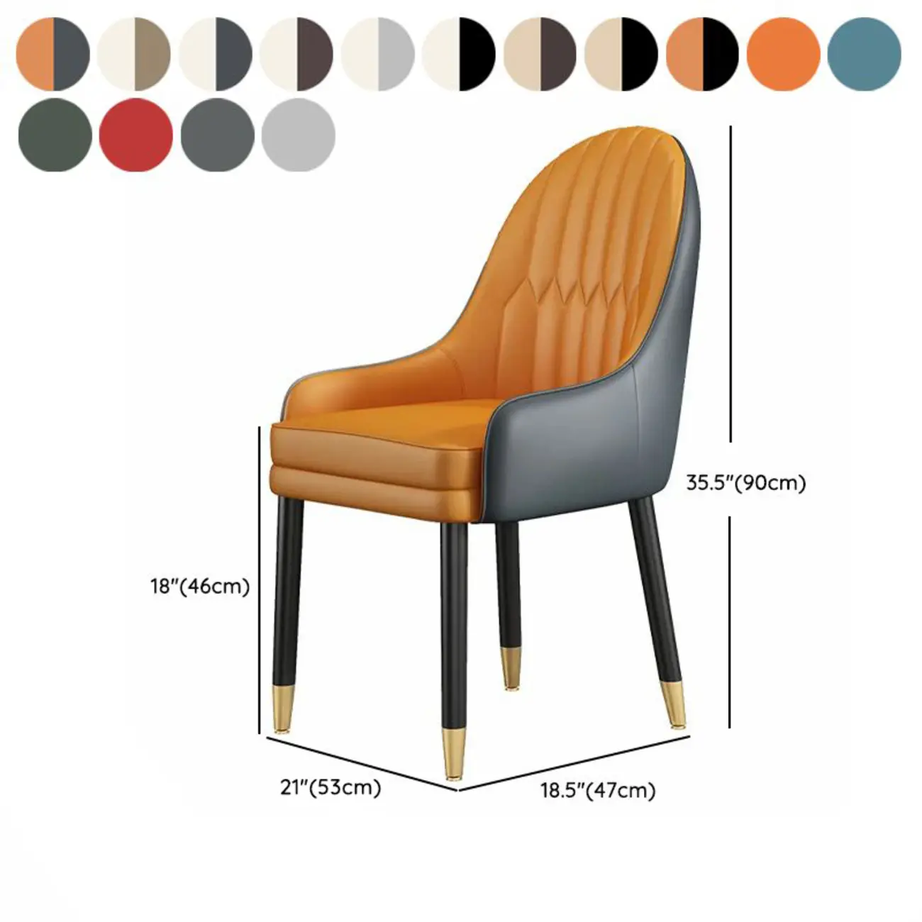 Faux Leather Dining Chair Color Block Sloped Arm with Metal Legs #size | homeyfad