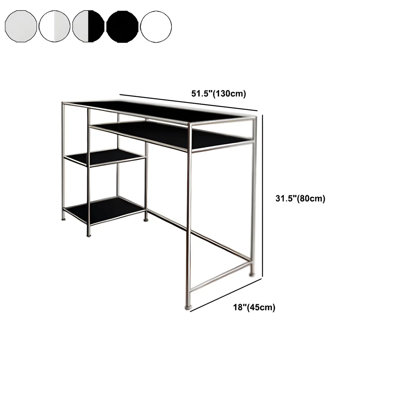 31.5" Modern Glass Top Stainless Steel Writing Desk for Office #size