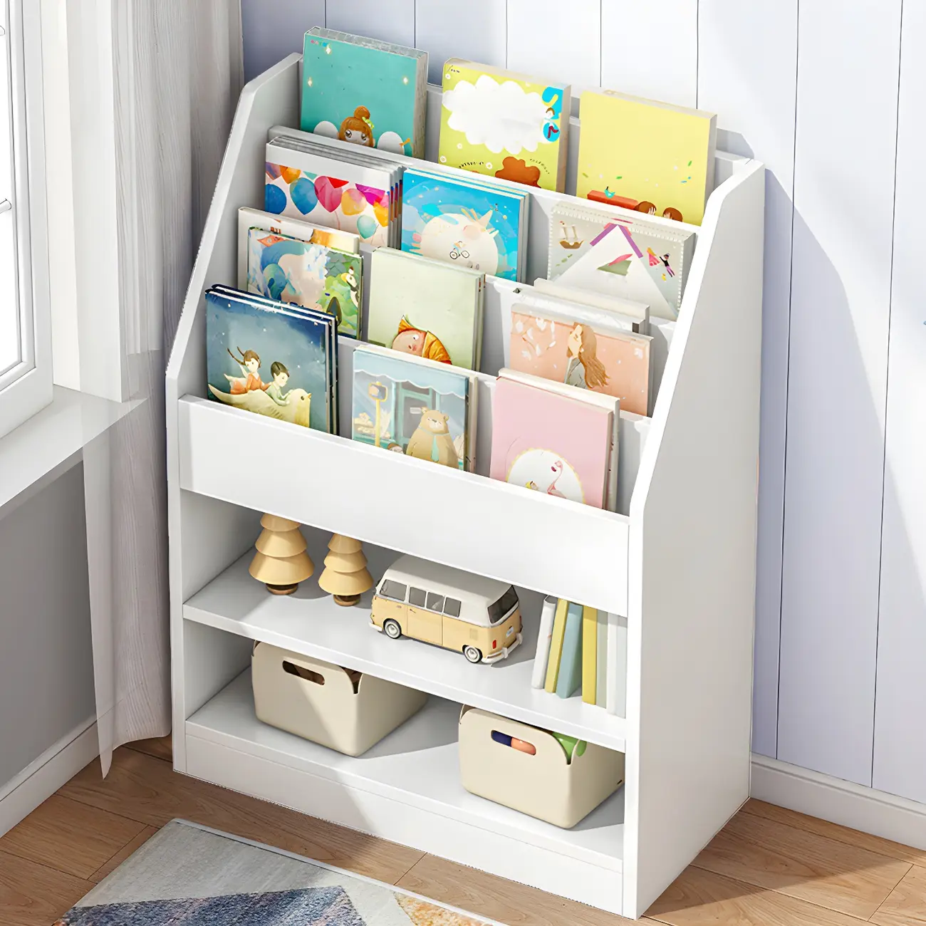 Modern ladder shape children's bookshelf toy storage shelf Image - 1 | homeyfad