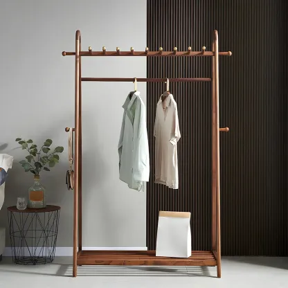 Brown Freestanding Open Wardrobe Ash Wood with Clothing Rod Image - 2