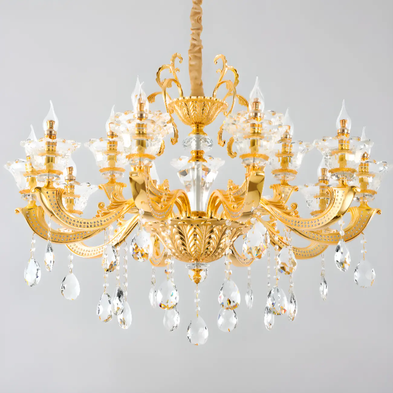 Luxurious Crystal Chandelier with Gold Finish and Candelabra Image - 9 | homeyfad