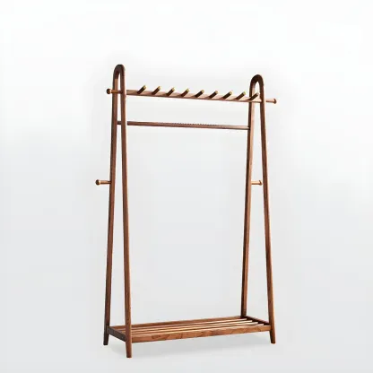Brown Freestanding Open Wardrobe Ash Wood with Clothing Rod Image - 4