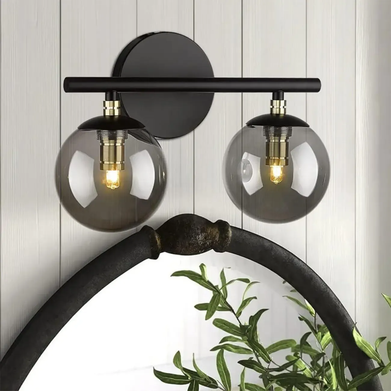 Spherical Wall-Mounted Vanity Lights with Glass Shade Image - 2