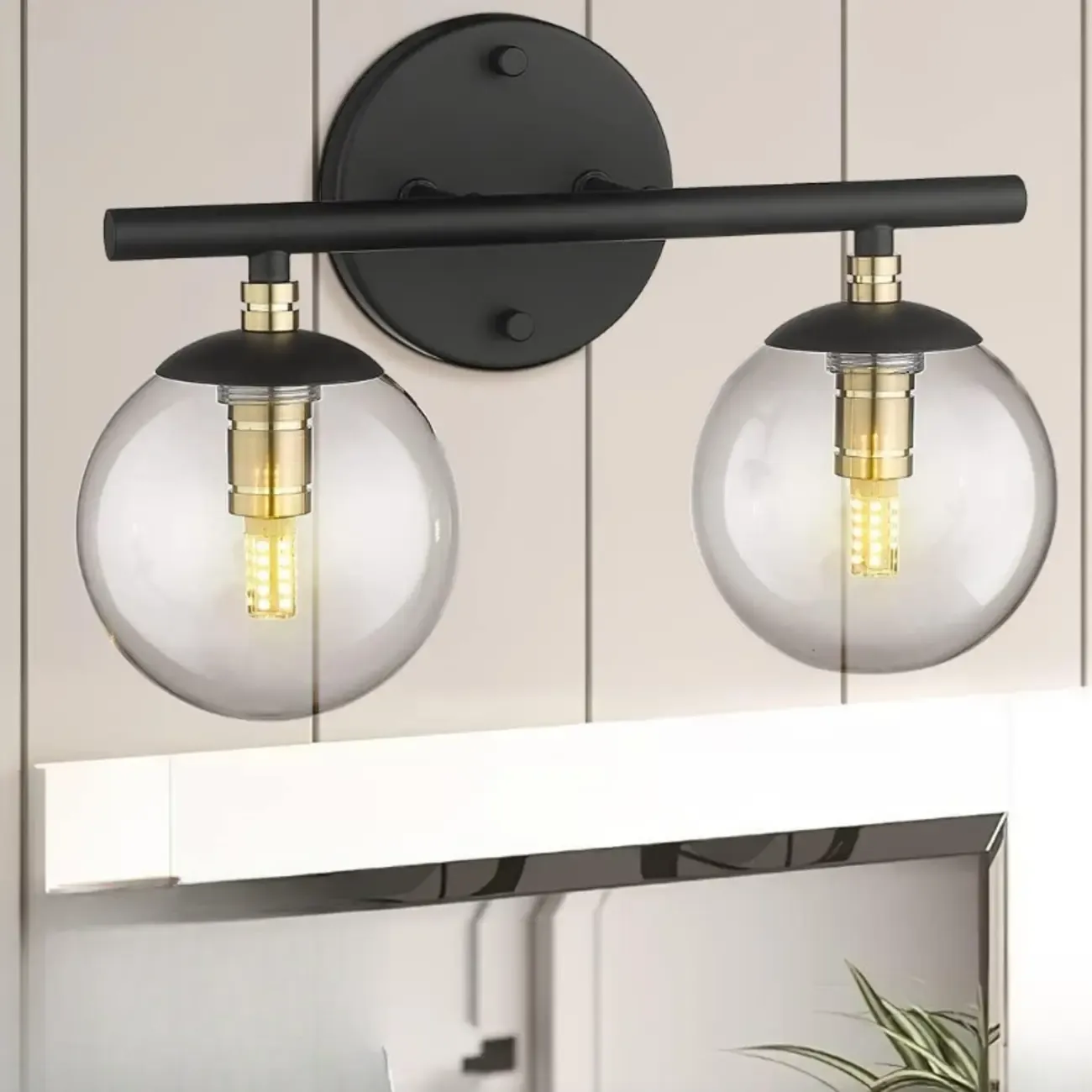 Wall-Mounted Spherical Black Glass Vanity Light | HomeyFad