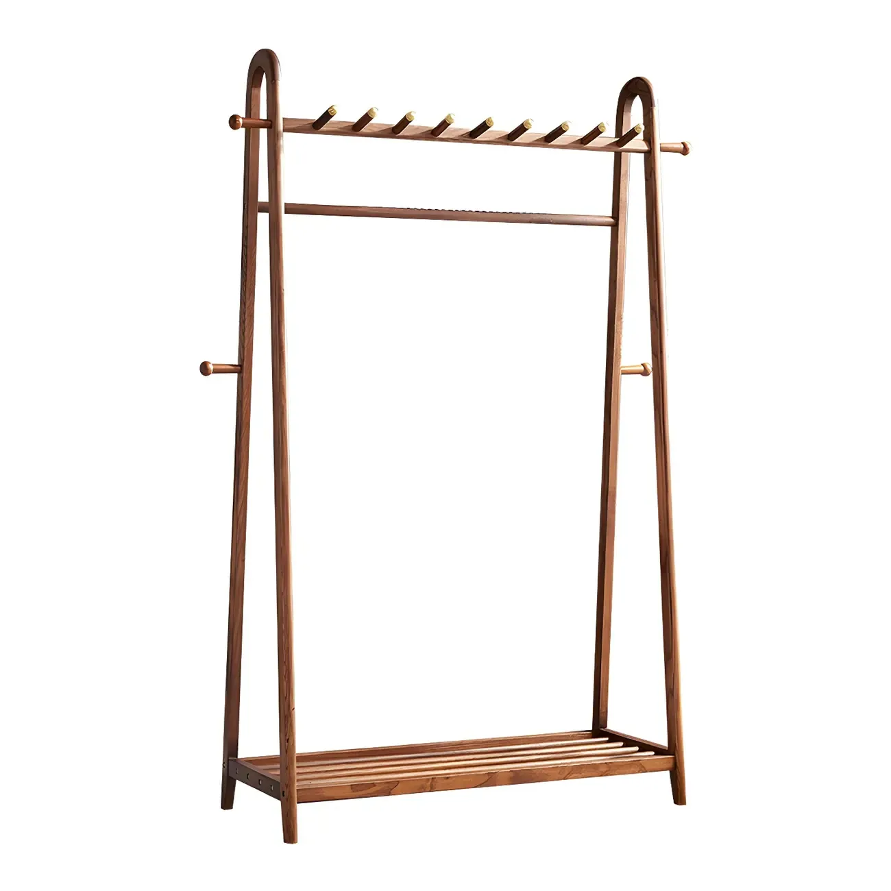 Brown Freestanding Open Wardrobe Ash Wood with Clothing Rod Image - 8