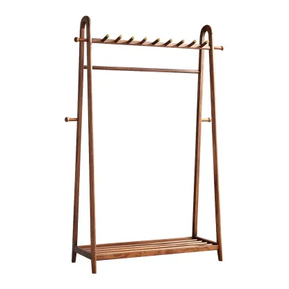 Brown Freestanding Open Wardrobe Ash Wood with Clothing Rod Image - 8