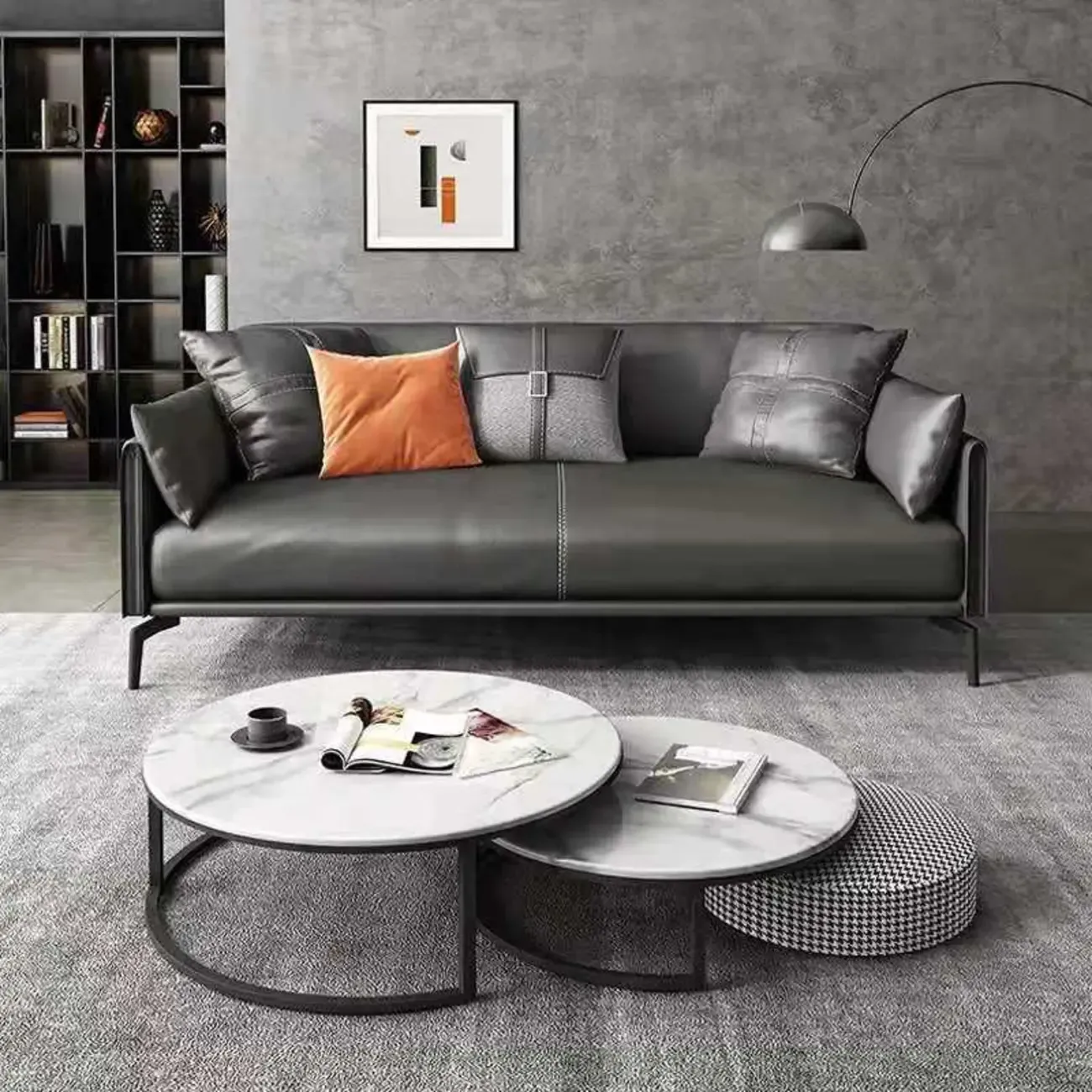 Modern Leather Upholstered Parlor Sofa Loveseat Sofa in Midnight Black with Locker, Cushion and Square Arm Image - 1