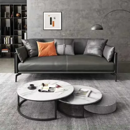 Modern Leather Upholstered Parlor Sofa Loveseat Sofa in Midnight Black with Locker, Cushion and Square Arm Image - 1