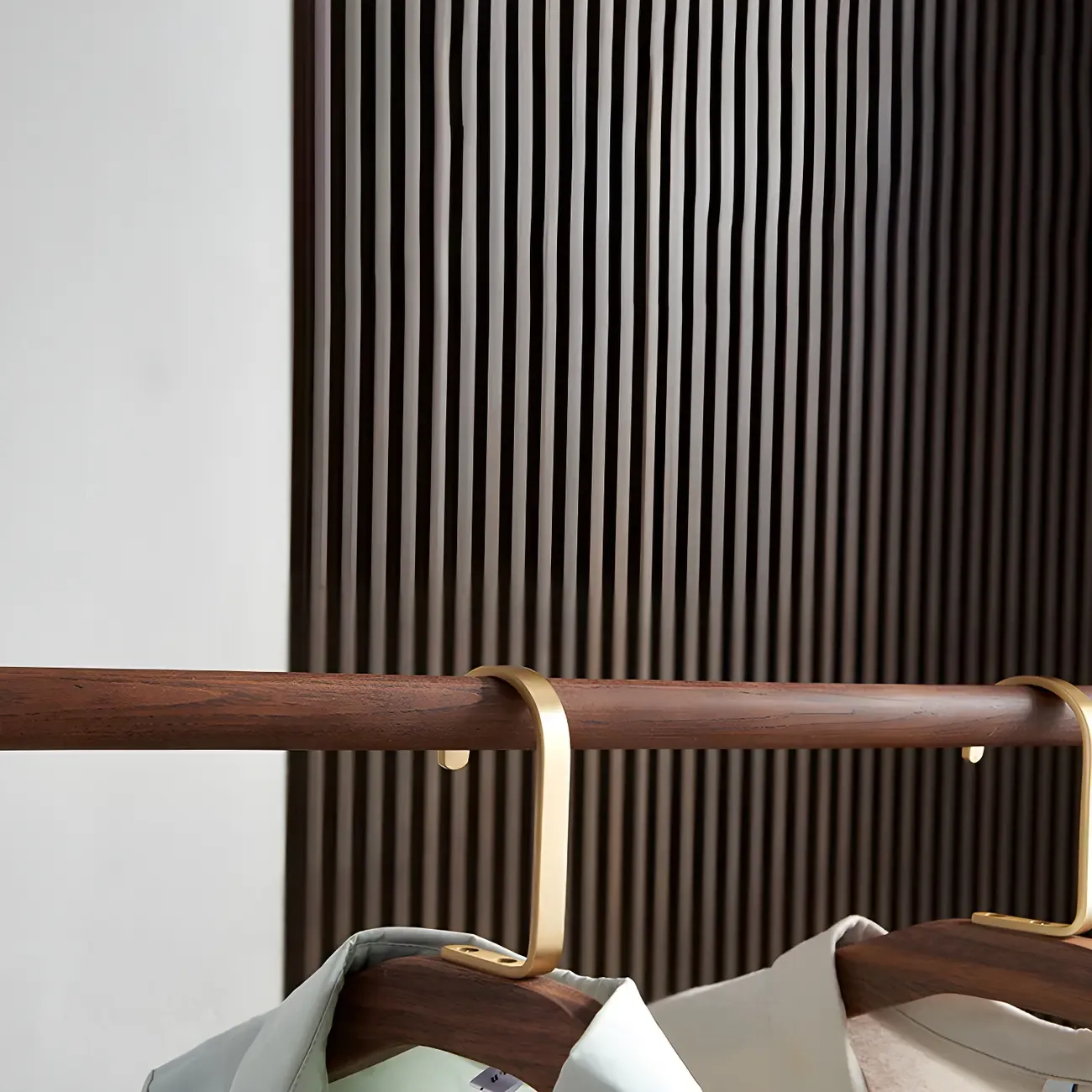 Brown Freestanding Open Wardrobe Ash Wood with Clothing Rod Image - 10