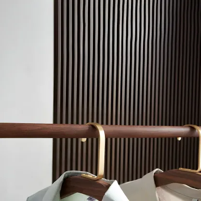 Brown Freestanding Open Wardrobe Ash Wood with Clothing Rod Image - 10