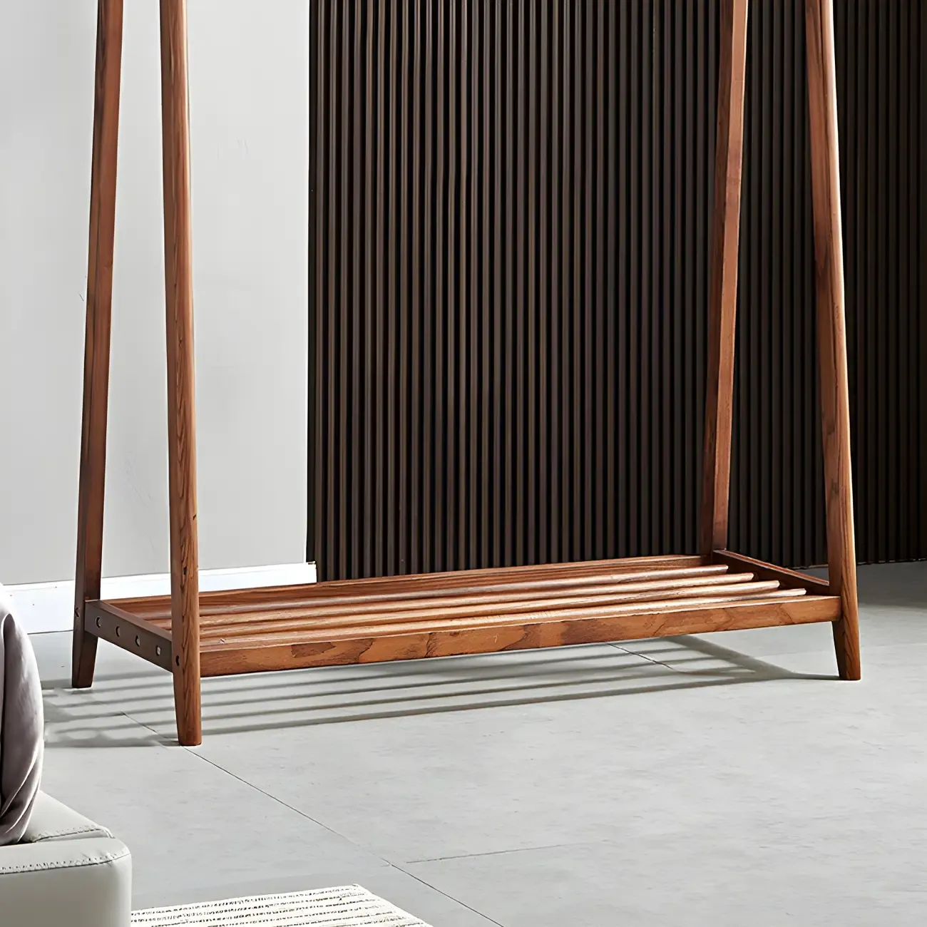 Brown Freestanding Open Wardrobe Ash Wood with Clothing Rod Image - 11