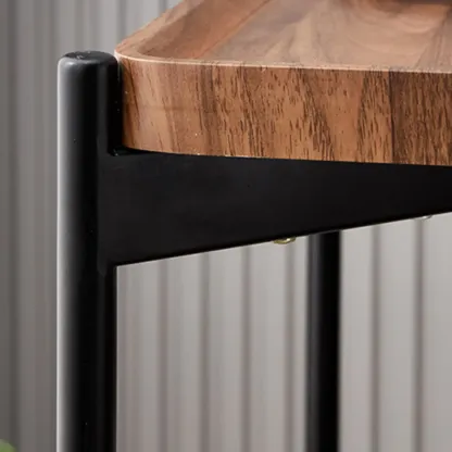 2 Tier Wood Square End Table - Modern Metal Frame Image - 10
