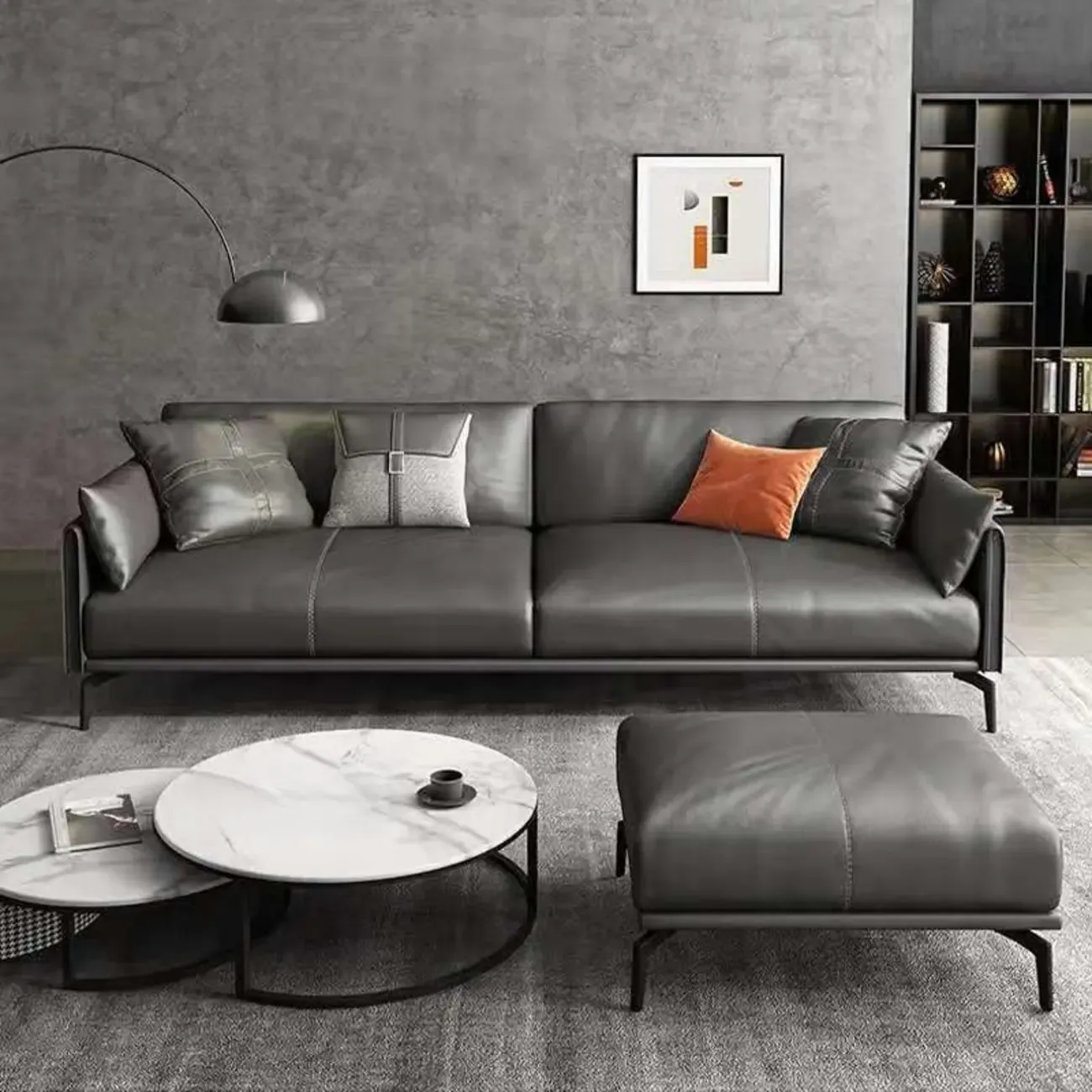 Modern Leather Upholstered Parlor Sofa Loveseat Sofa in Midnight Black with Locker, Cushion and Square Arm Image - 3