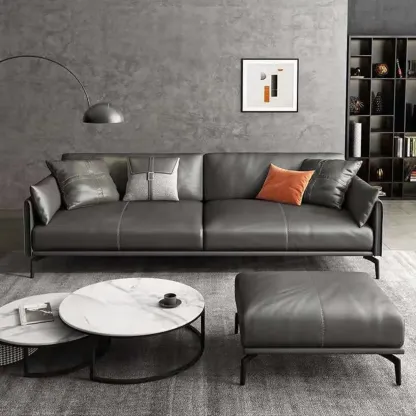 Modern Leather Upholstered Parlor Sofa Loveseat Sofa in Midnight Black with Locker, Cushion and Square Arm Image - 3