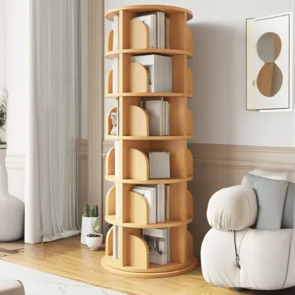 Modern Natural Wood Rotating Bookshelf Image - 16