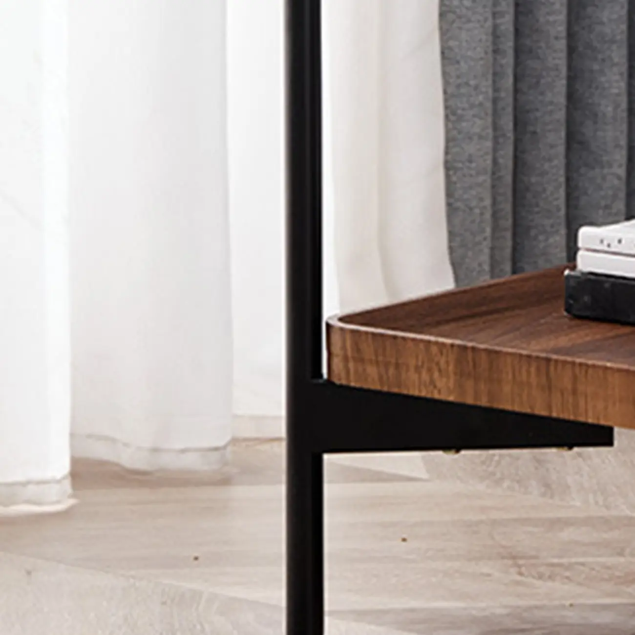 2 Tier Wood Square End Table - Modern Metal Frame Image - 11 | homeyfad