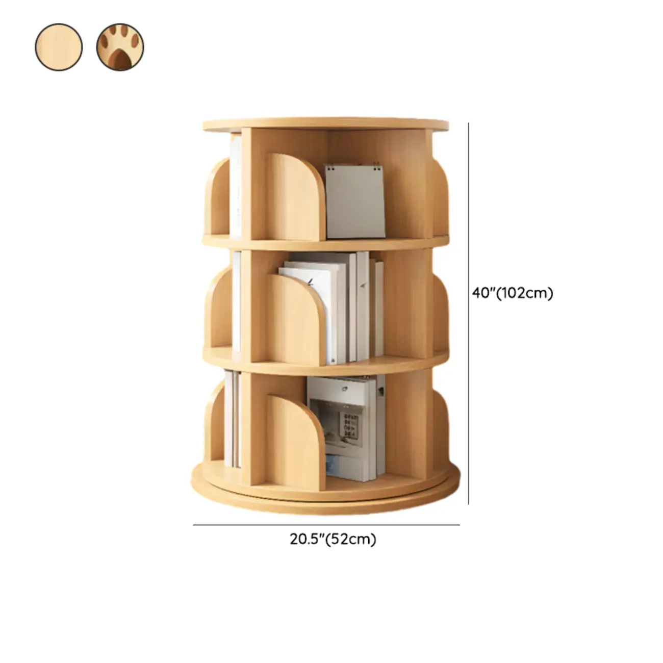 Modern Natural Wood Rotating Bookshelf #size