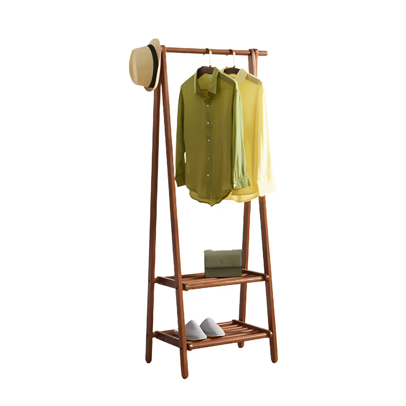 Brown Freestanding Open Wardrobe Ash Wood with Clothing Rod Image - 13 | homeyfad