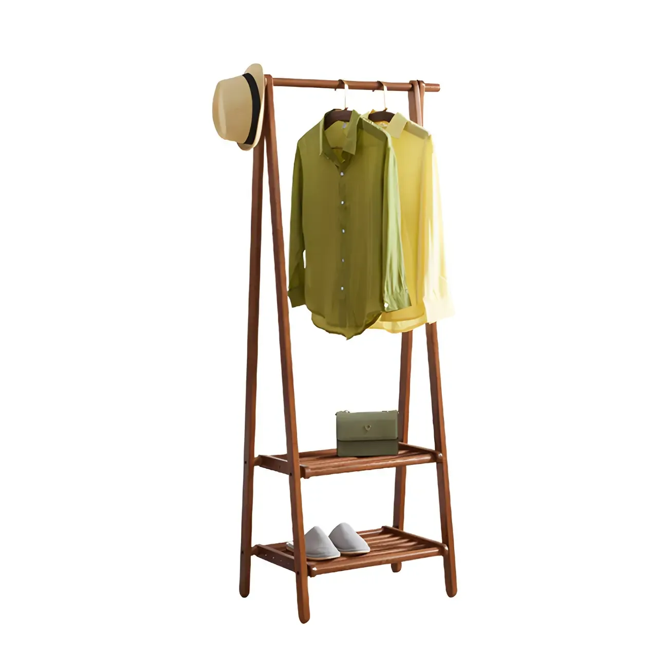 Brown Freestanding Open Wardrobe Ash Wood with Clothing Rod Image - 13