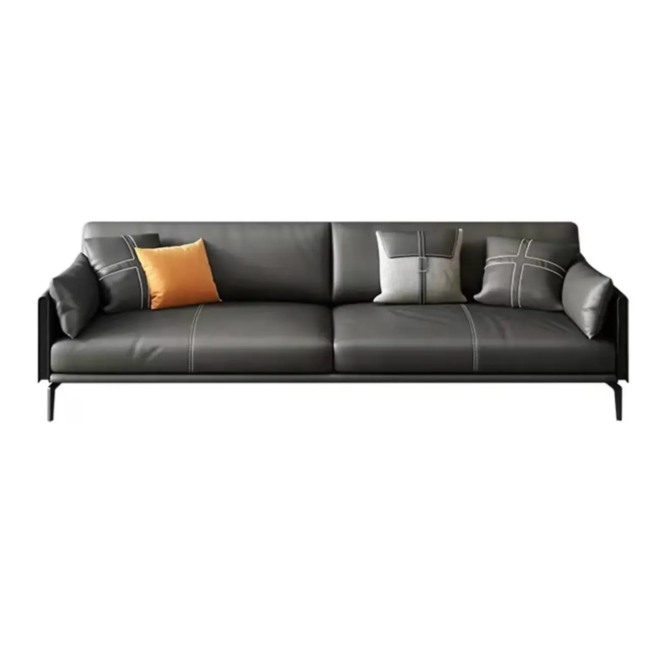 Modern Leather Upholstered Parlor Sofa Loveseat Sofa in Midnight Black with Locker, Cushion and Square Arm Image - 5