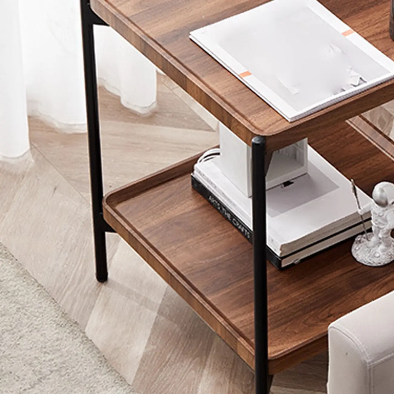 2 Tier Wood Square End Table - Modern Metal Frame Image - 13 | homeyfad