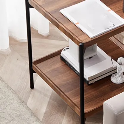 2 Tier Wood Square End Table - Modern Metal Frame Image - 13