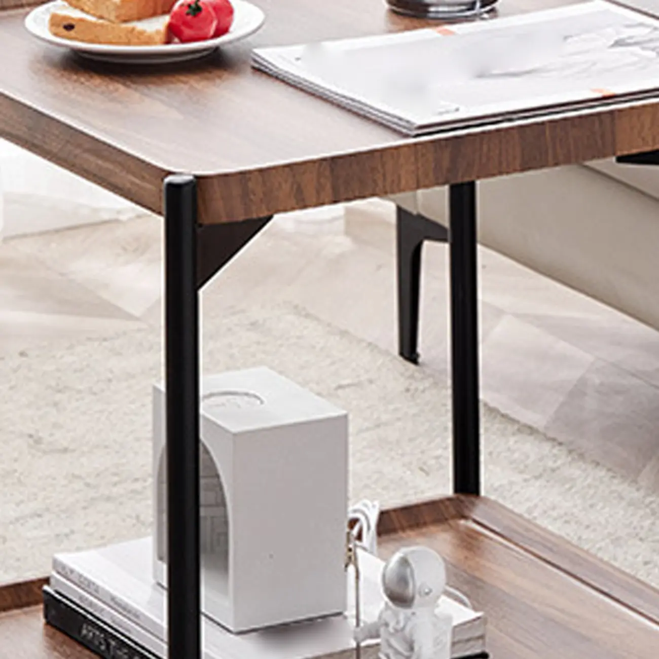 2 Tier Wood Square End Table - Modern Metal Frame Image - 14 | homeyfad