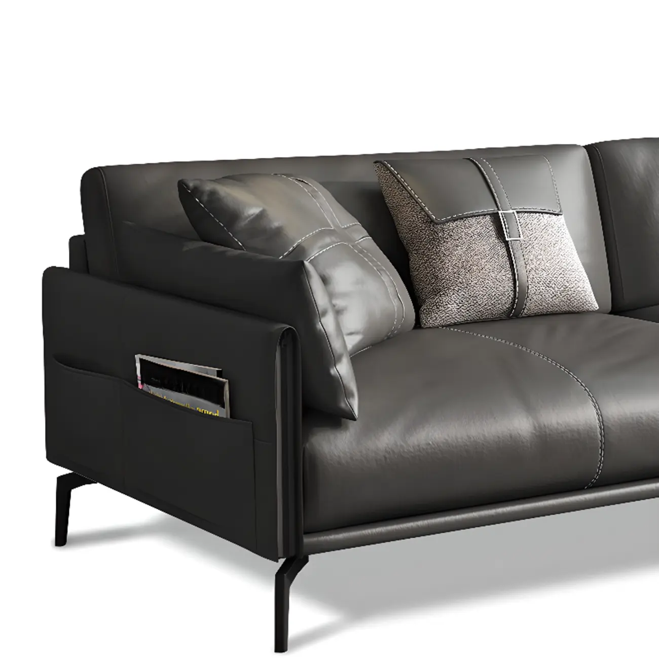 Modern Leather Upholstered Parlor Sofa Loveseat Sofa in Midnight Black with Locker, Cushion and Square Arm Image - 6 | homeyfad