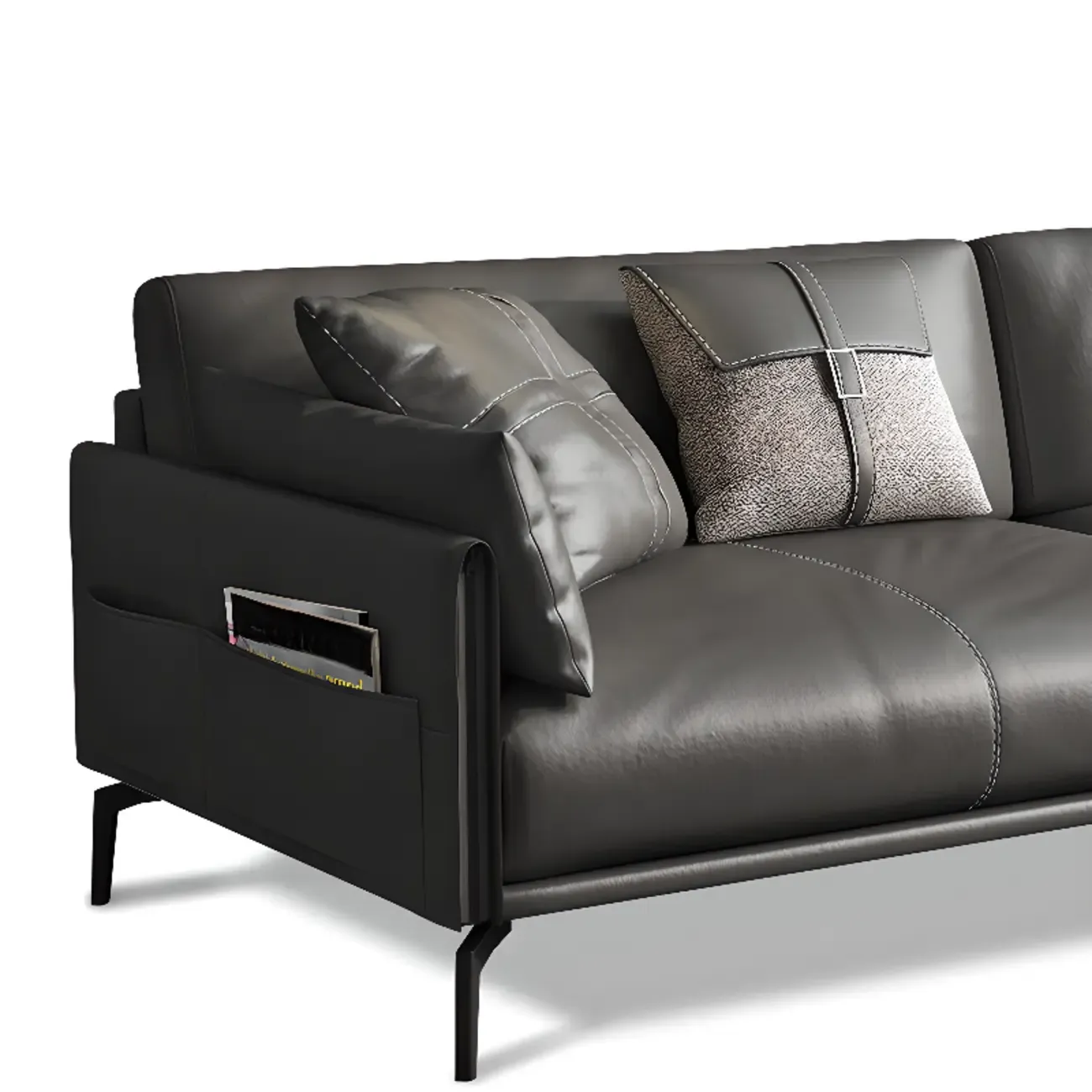 Modern Leather Upholstered Parlor Sofa Loveseat Sofa in Midnight Black with Locker, Cushion and Square Arm Image - 6