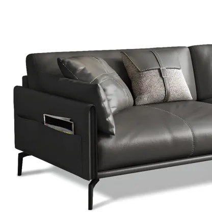 Modern Leather Upholstered Parlor Sofa Loveseat Sofa in Midnight Black with Locker, Cushion and Square Arm Image - 6