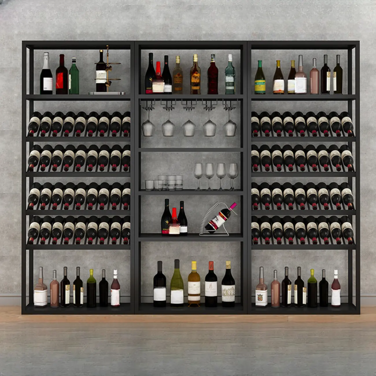 Black Modern Metal Wine Rack with Large Storage Image - 1 | homeyfad