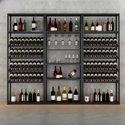 Black Modern Metal Wine Rack with Large Storage Image - 1
