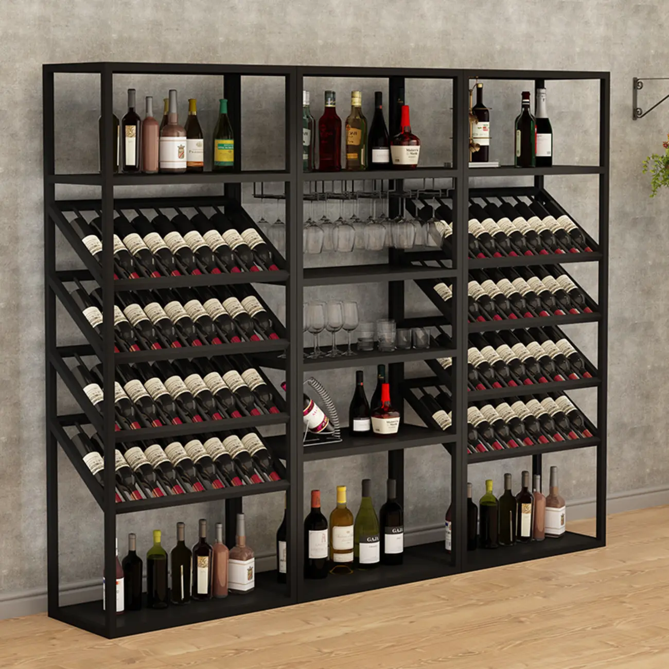 Black Modern Metal Wine Rack with Large Storage Image - 2 | homeyfad